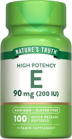 Nature's Truth Vitamina E 200 UI, 100 Cápsulas Blandas - Sin Gluten y No Transgénico