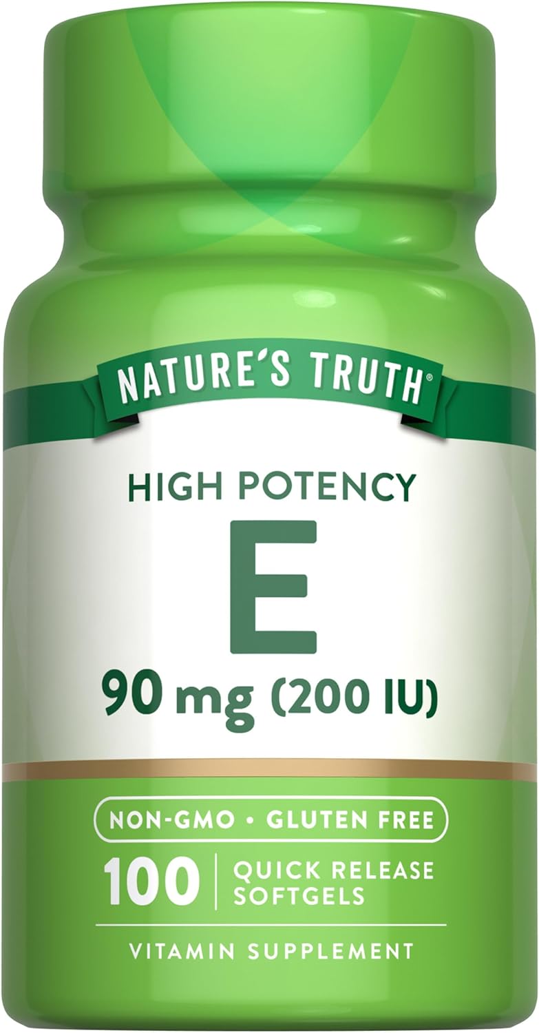 Nature's Truth Vitamina E 200 UI, 100 Cápsulas Blandas - Sin Gluten y No Transgénico
