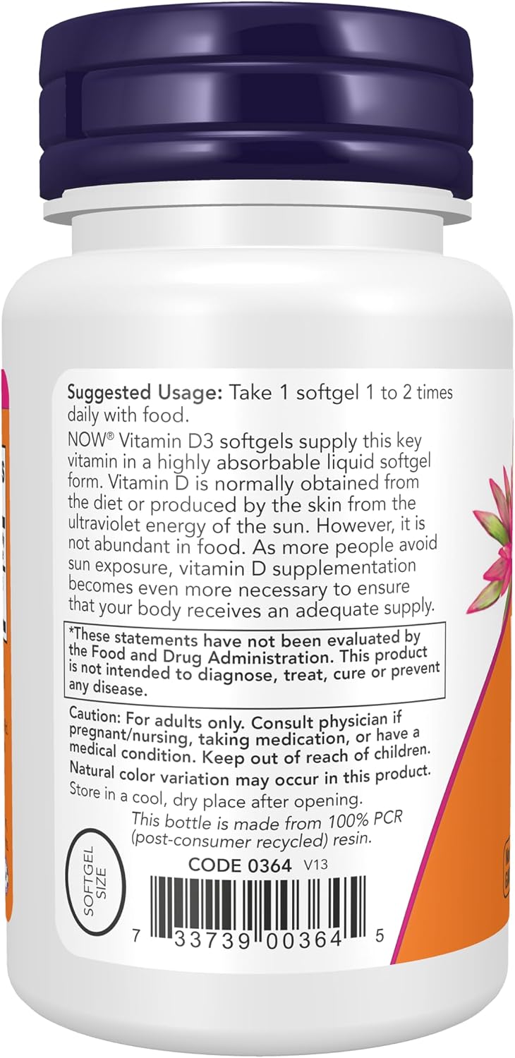 NOW Vitamina D-3 400 UI, 180 Cápsulas Blandas (Pack de 3)