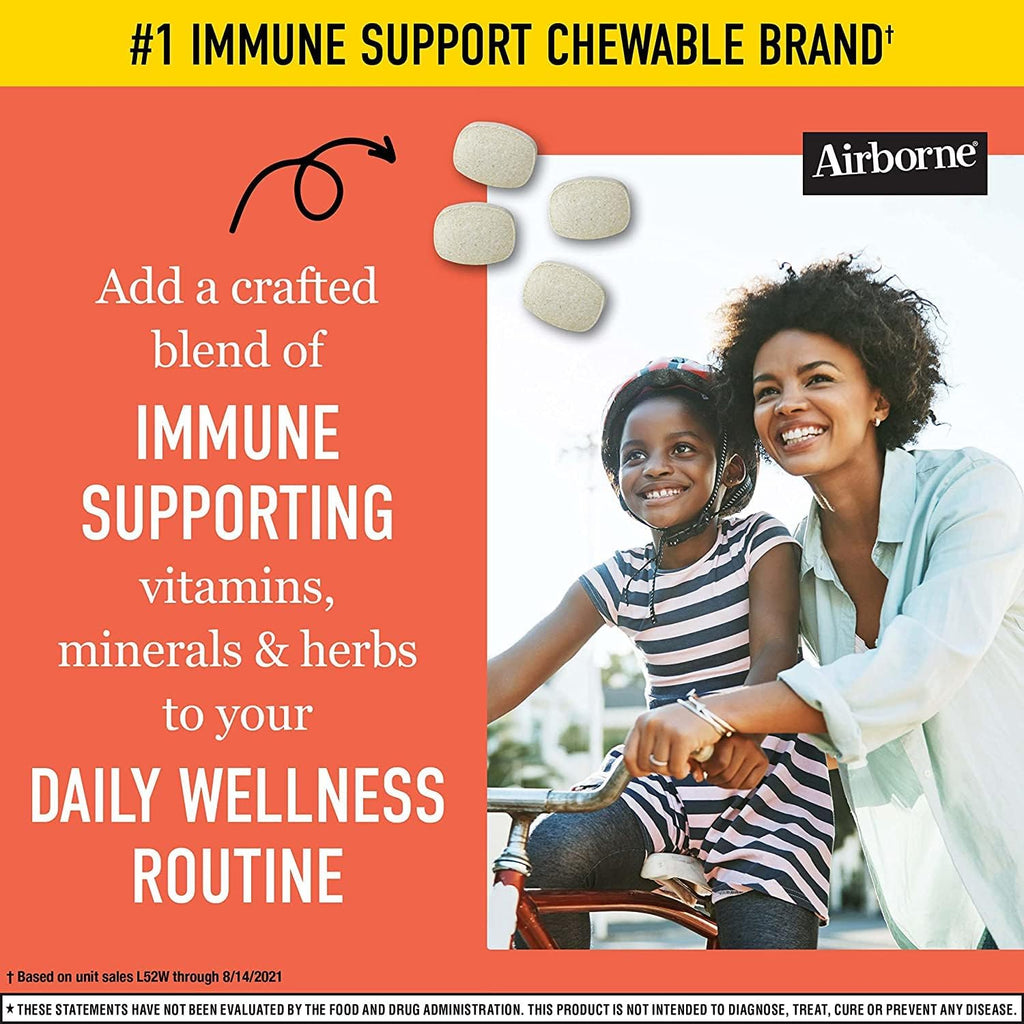 Airborne Vitamina C 1000 mg + Zinc – Comprimidos masticables sabor Frutos Rojos y Cítricos – 116 comprimidos
