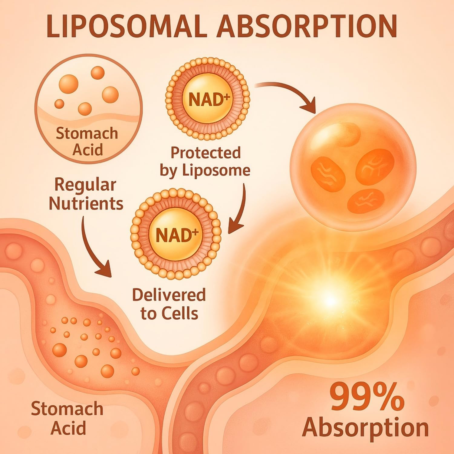 LIGUSTERI 1500 mg NAD+ Liposomal con TMG, 98%+ Absorción, Suplemento para Energía Celular y Longevidad, 60 Cápsulas Blandas