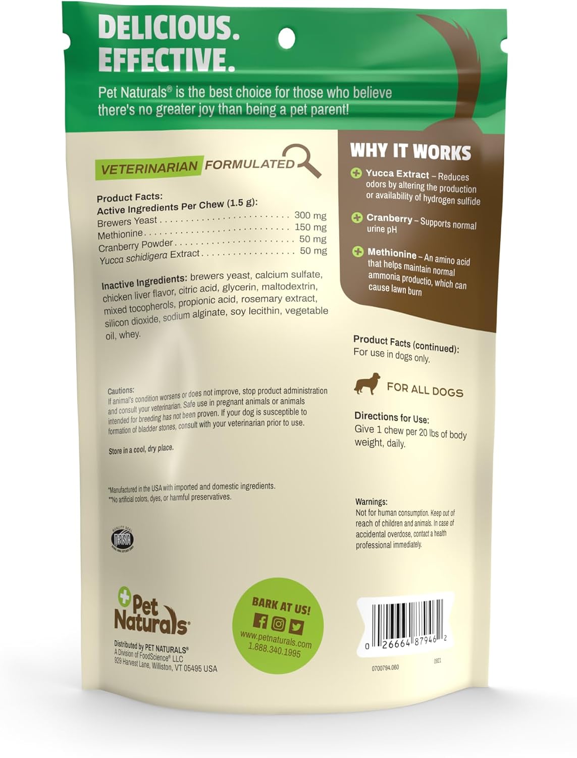 Pet Naturals Lawn Aid – Snacks blandos para perros, neutralizador de orina, previene quemaduras del césped, apoyo a la vejiga y tracto urinario, sabor a pollo, 60 unidades