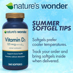 Nature's Wonder Vitamina D3 5000 UI (125 mcg) Alta Potencia, Suplemento para la Salud Ósea e Inmunidad, Sin Gluten, 360 Cápsulas Blandas, Suministro para 1 Año