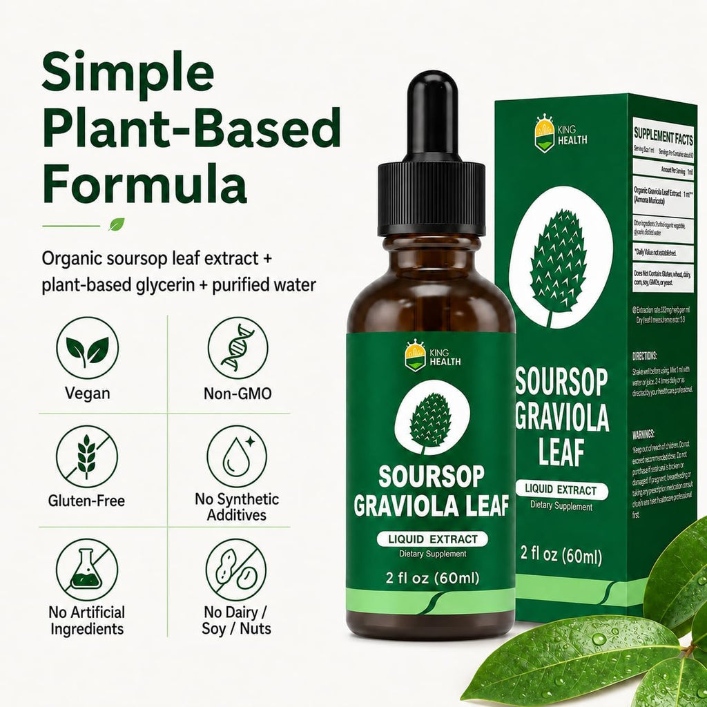 KingHealth Extracto Orgánico de Hojas de Guanábana y Graviola - Gotas Líquidas - 60 ml (2 Fl Oz)