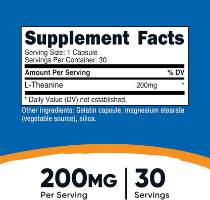 Nutricost L-Theanine 200mg, 30 Cápsulas – Image 2