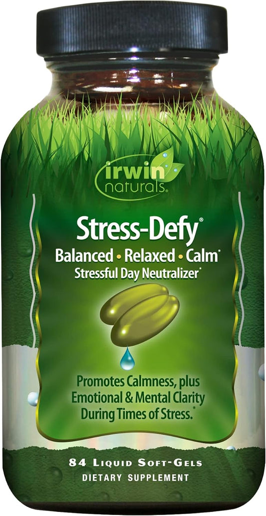 Irwin Naturals Stress-Defy Mood Support – 84 Liquid Soft-Gels – Calma, Equilibrio y Bienestar Emocional
