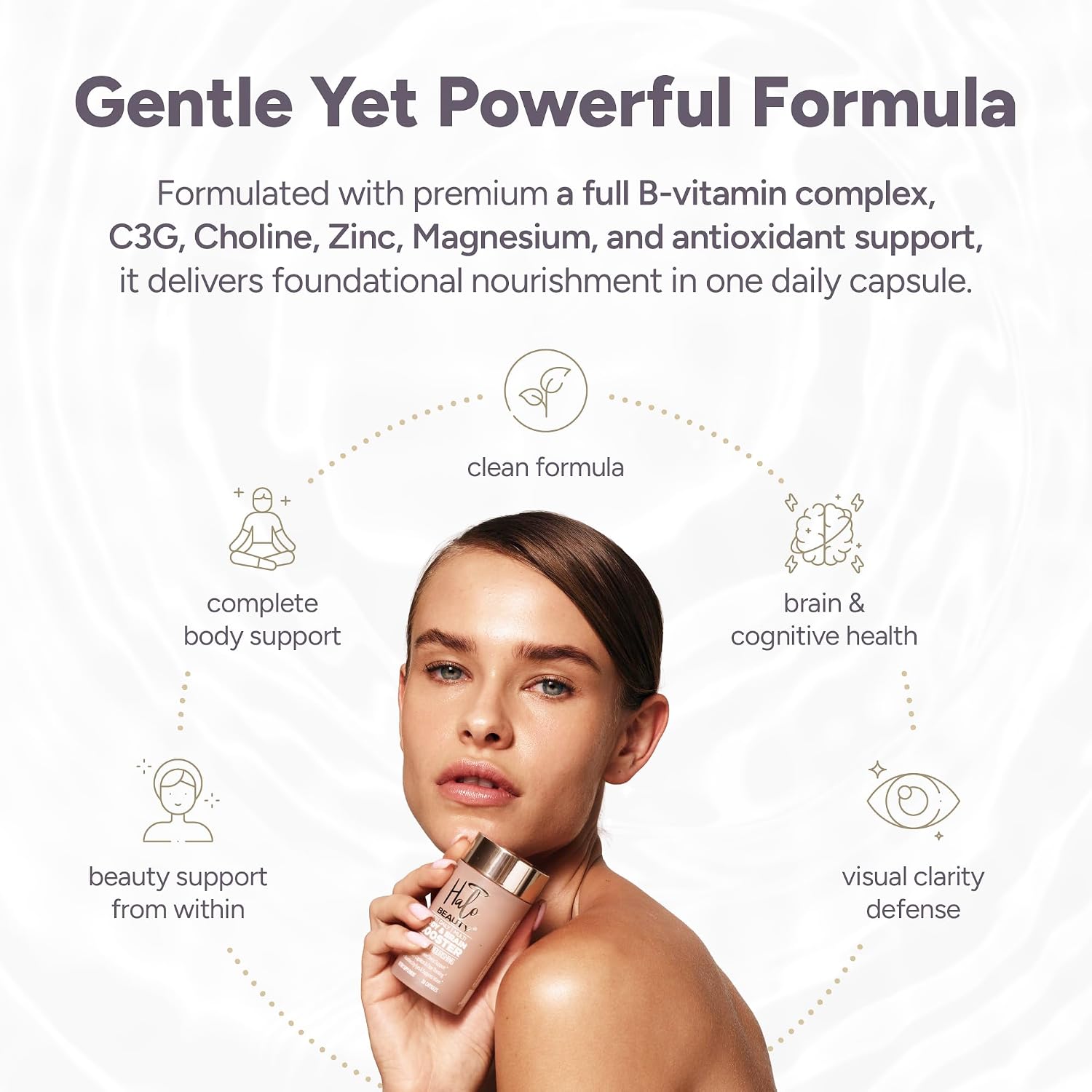 Halo Beauty Her Daily Multi | Multivitamínico para Mujeres | Energía, Claridad Mental y Bienestar con B6, D3 y Zinc | Cápsulas Veganas | 1 Mes