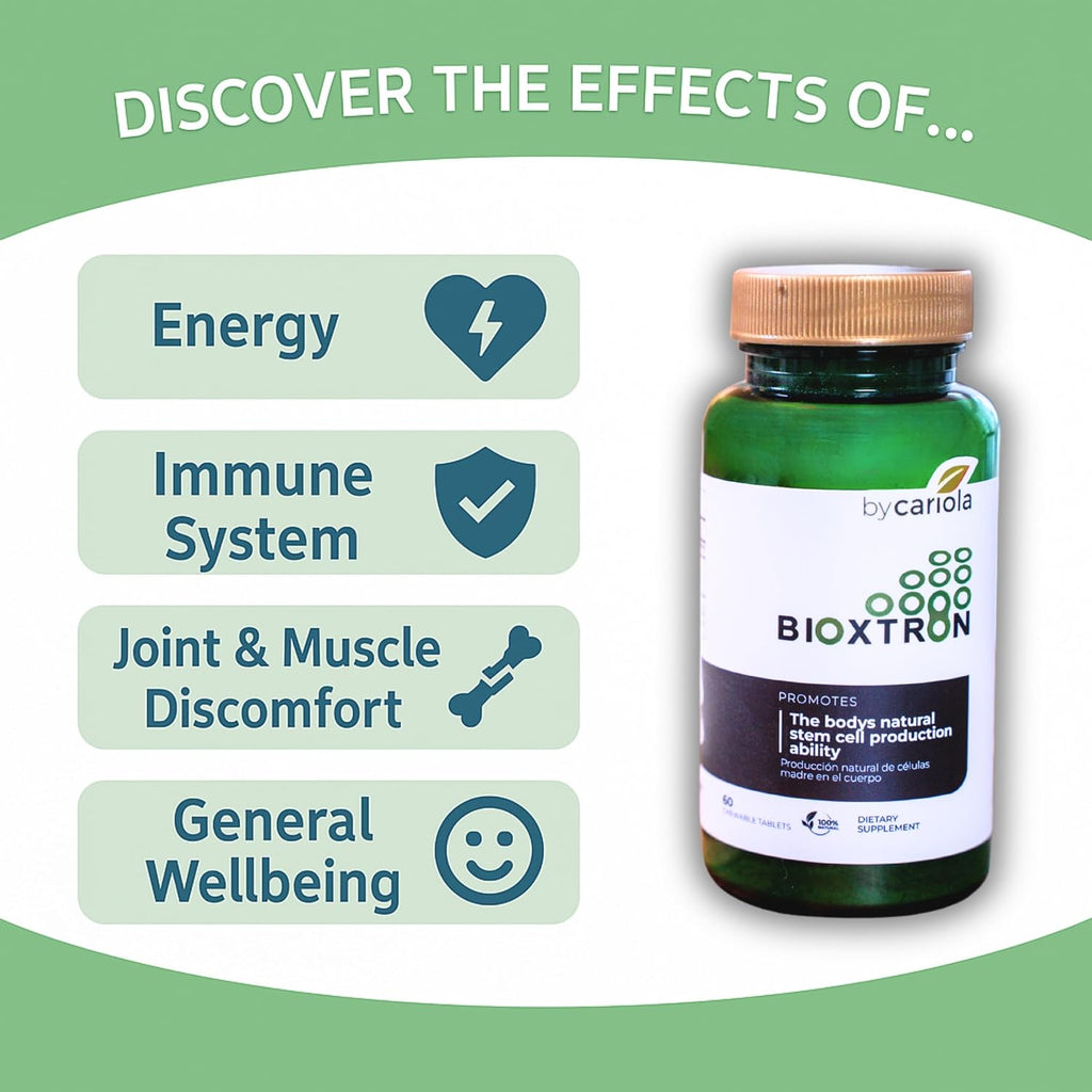 Bioxtron Natural Stem Cell Supplement Chewable Tablets - Spirulina, Chlorella, AFA - Supports Energy, Joint, Muscle, Immune Health - Stem Cell Regenerator - 60 Tablets (30 Servings)