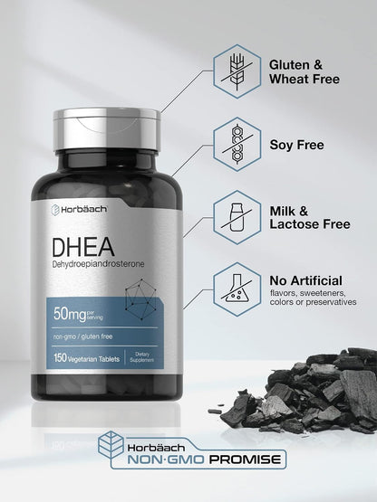 Horbäach DHEA 50mg | 150 Comprimidos | Suplemento No-GMO, Sin Gluten – Image 4
