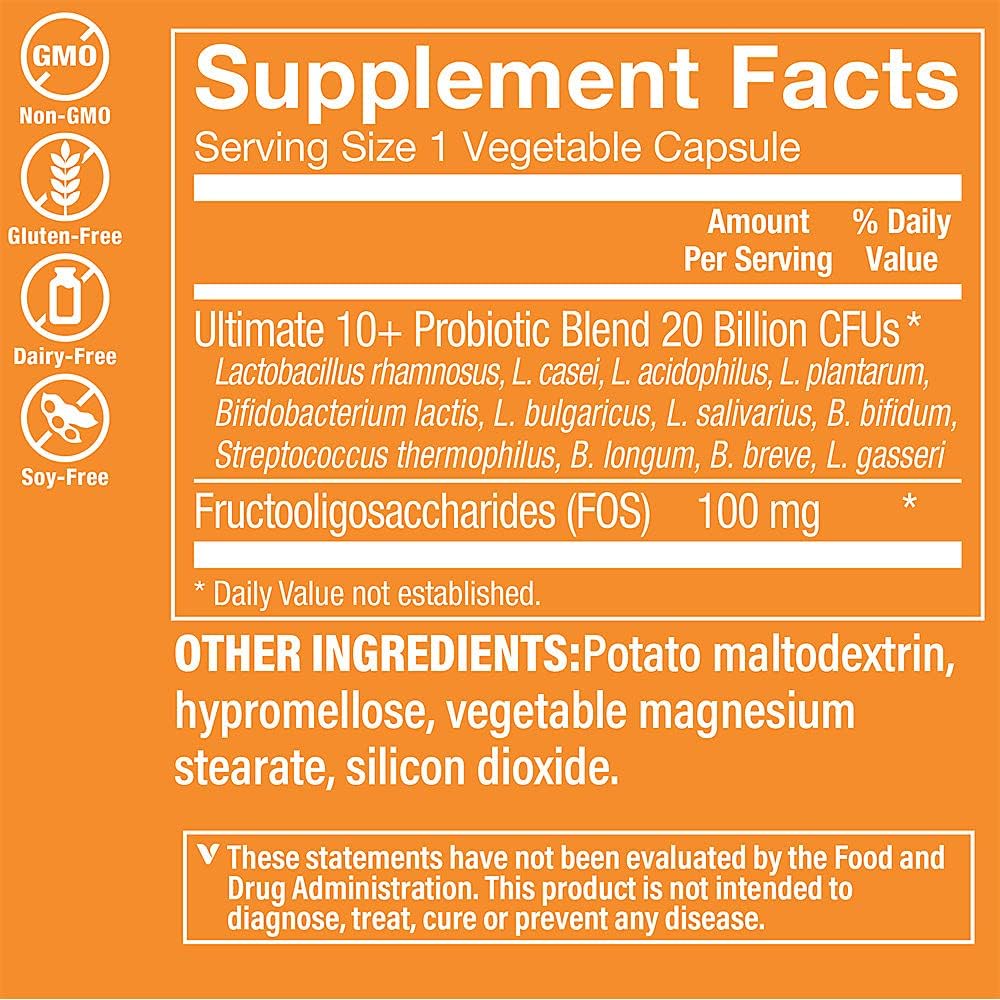 The Vitamin Shoppe Ultimate 10+ Probióticos 20 mil millones UFC - 10 Cepas Probióticas para Salud Digestiva e Inmunológica (60 Cápsulas Vegetales)