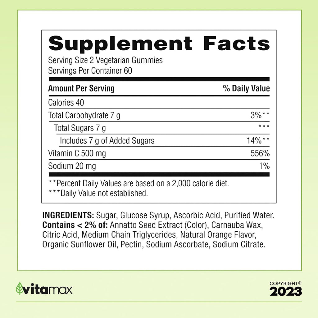 Spring Valley Gominolas de Vitamina C Extra Strength para la Salud Inmunitaria, Naranja, 500 mg, 120 unidades + Guía de Vitaminas VitaMax (2 artículos)