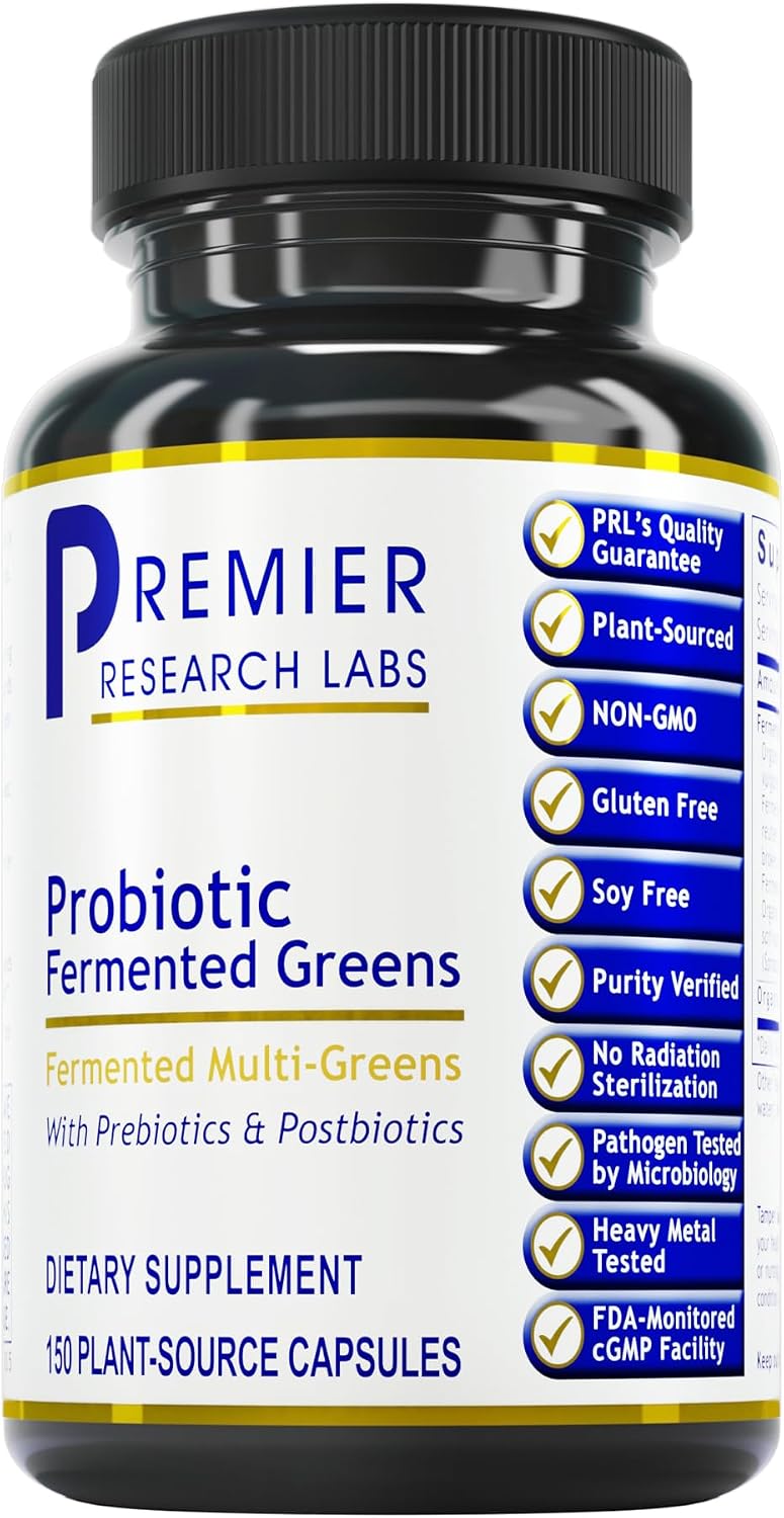 Premier Research Labs Probiotic Fermented Greens - Super Greens Fermentados con Probióticos, 150 Cápsulas