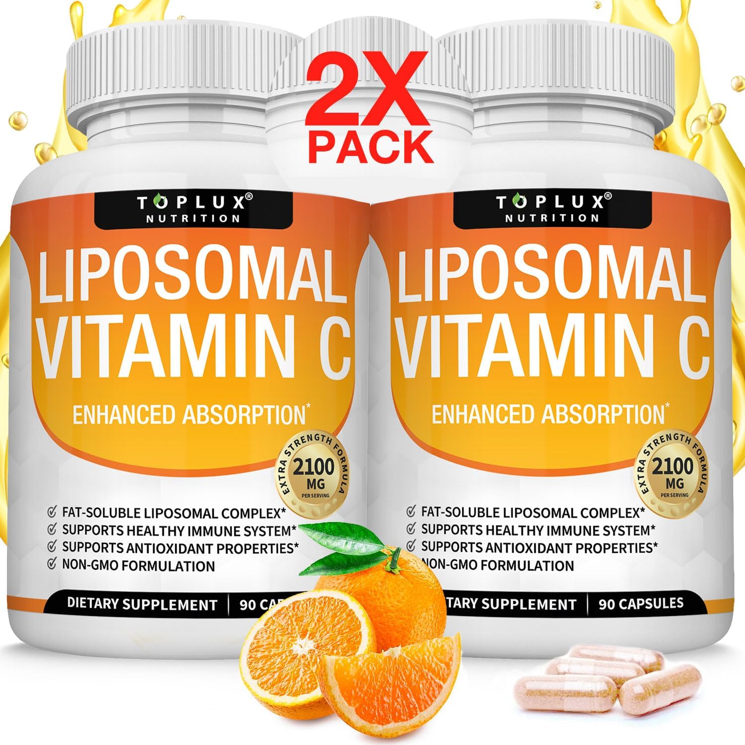 Vitamina C Liposomal 2100 mg - Alta Absorción - Fórmula Vegana - Toplux