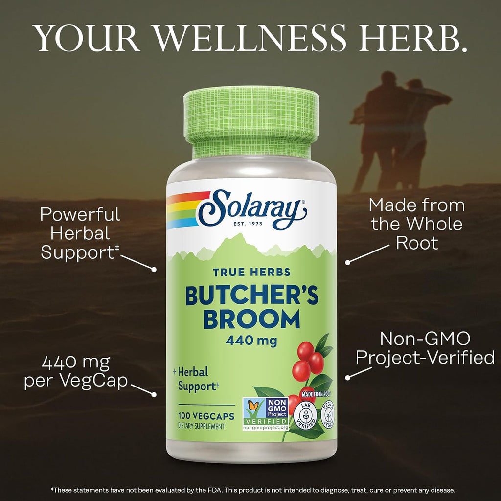 Solaray True Herbs Butcher's Broom 440 mg - 100 Cápsulas Veganas