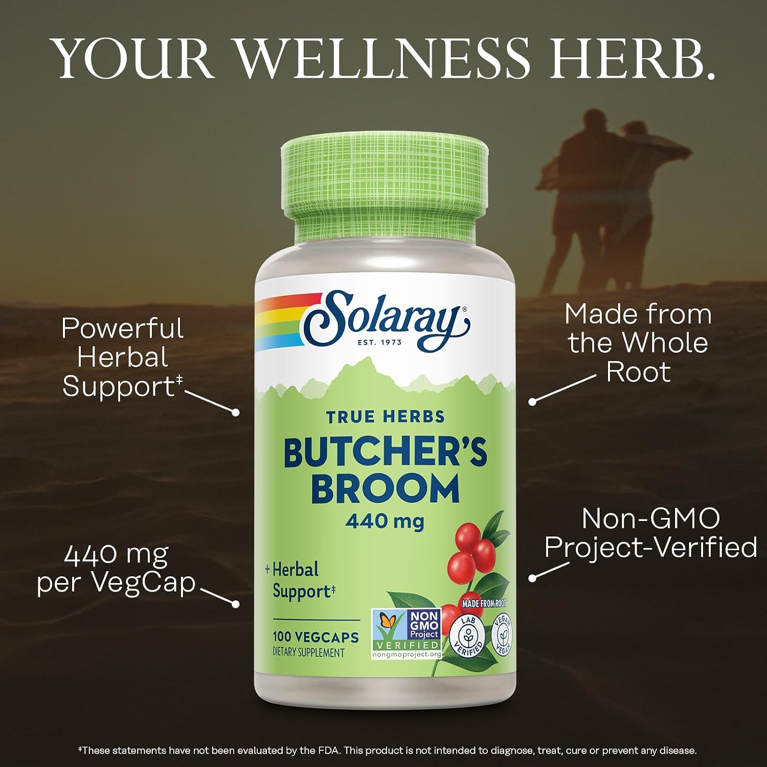 Solaray True Herbs Butcher's Broom 440 mg - 100 Cápsulas Veganas