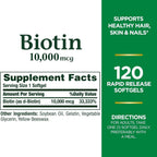 Nature's Bounty Biotina 10.000 mcg, Softgels de Liberación Rápida, 120 unidades (Pack de 2)
