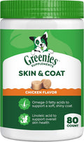 Greenies Suplemento para Perros Piel y Pelaje con Aceite de Pescado y Omega 3, Sabor a Pollo, Gomitas Blandas, Tarro de 417 g, 80 unidades