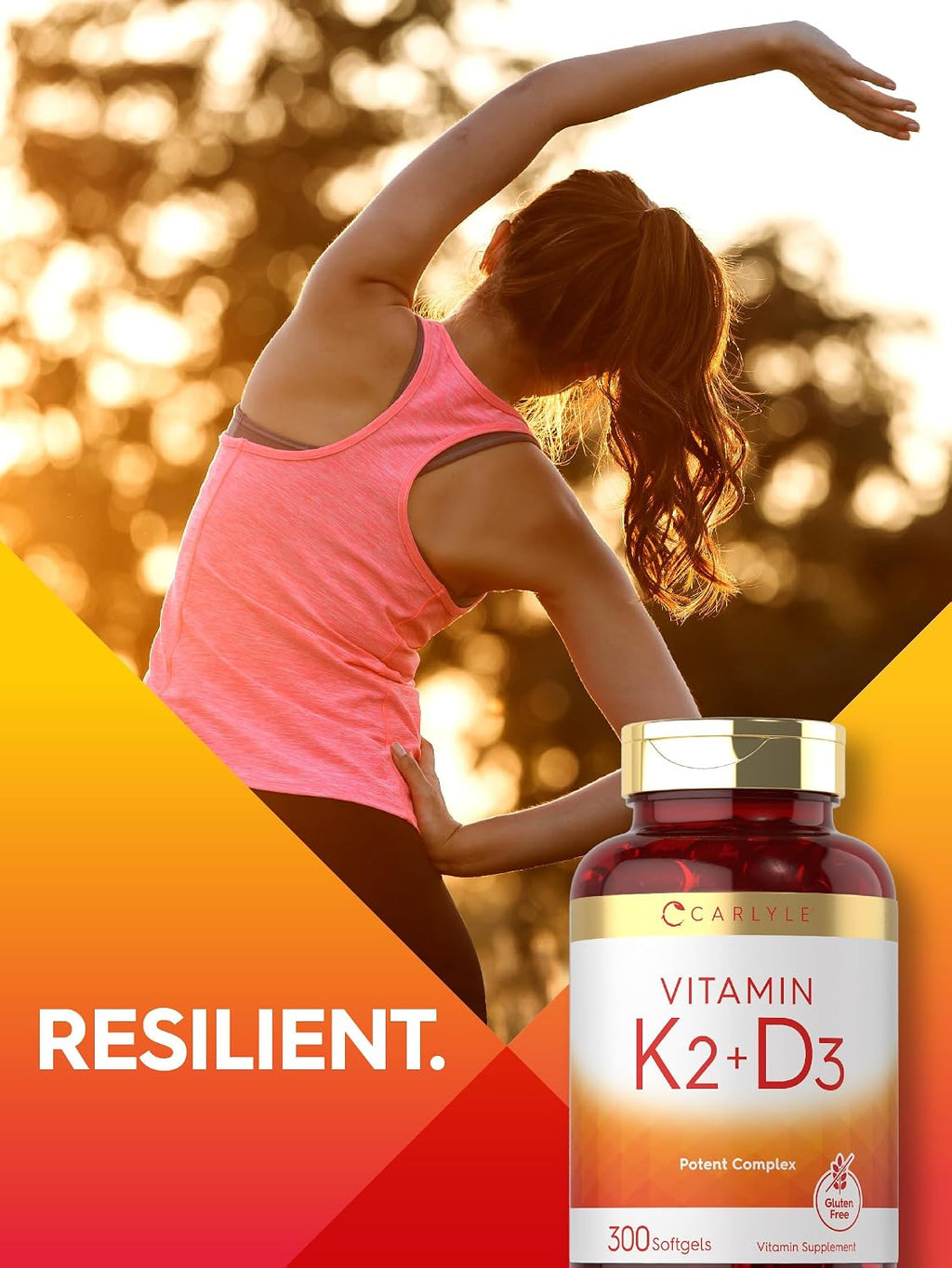 Carlyle Vitamina K2 D3 | 300 Cápsulas Blandas | 200 mcg K2 MK7 y 10,000 UI D3 | Sin Gluten, No-GMO