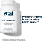 Vital Nutrients Vitamina D3 + K2 | 2000 UI | 60 Cápsulas