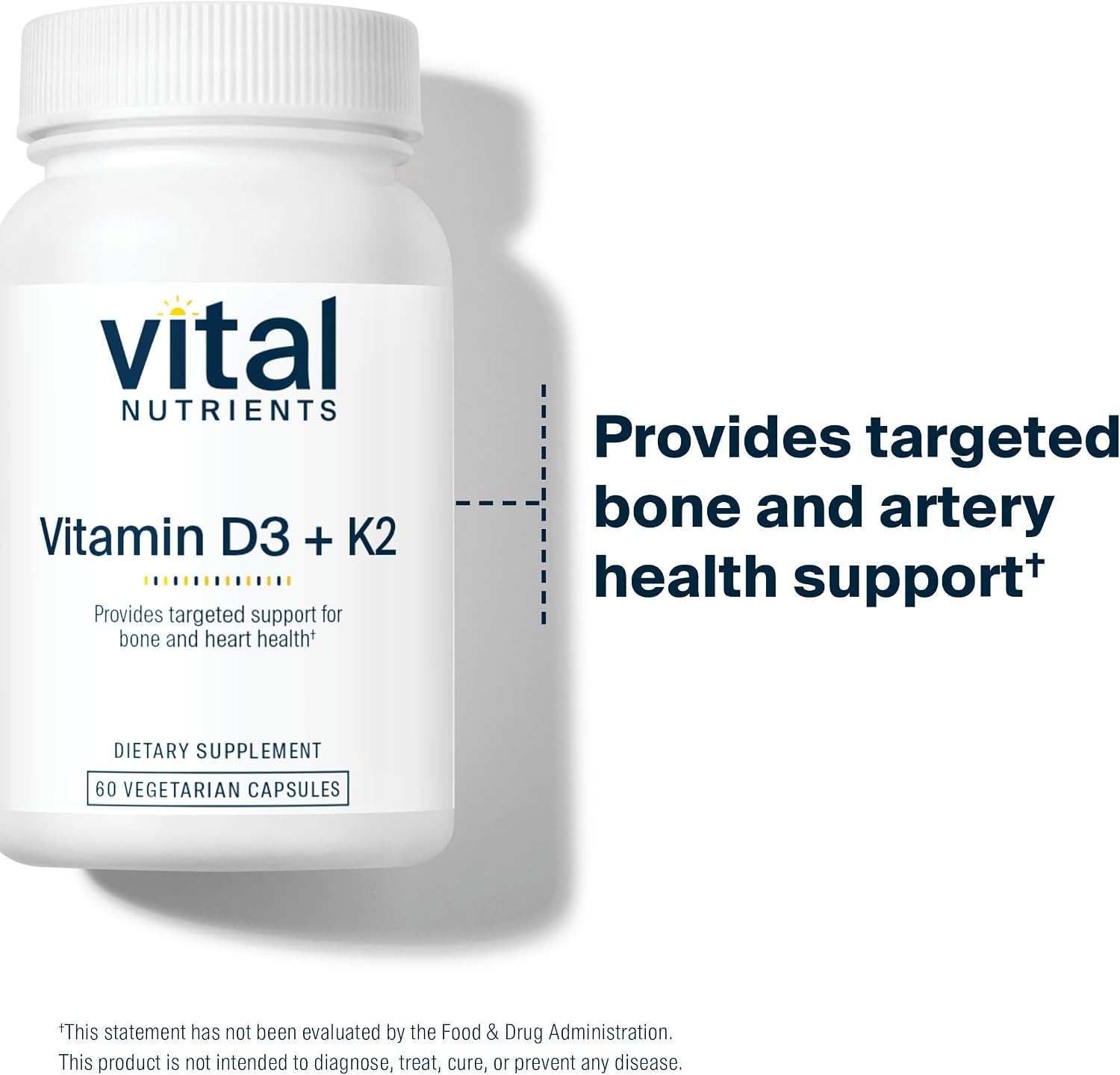 Vital Nutrients Vitamina D3 + K2 | 2000 UI | 60 Cápsulas