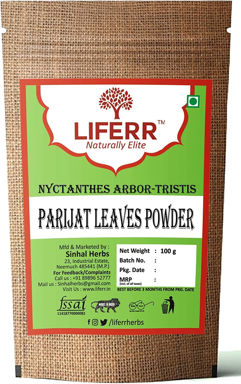 Metrol Polvo de Hojas de Parijat (Harsingar) - Nyctanthes Arbor-tristis - 100g