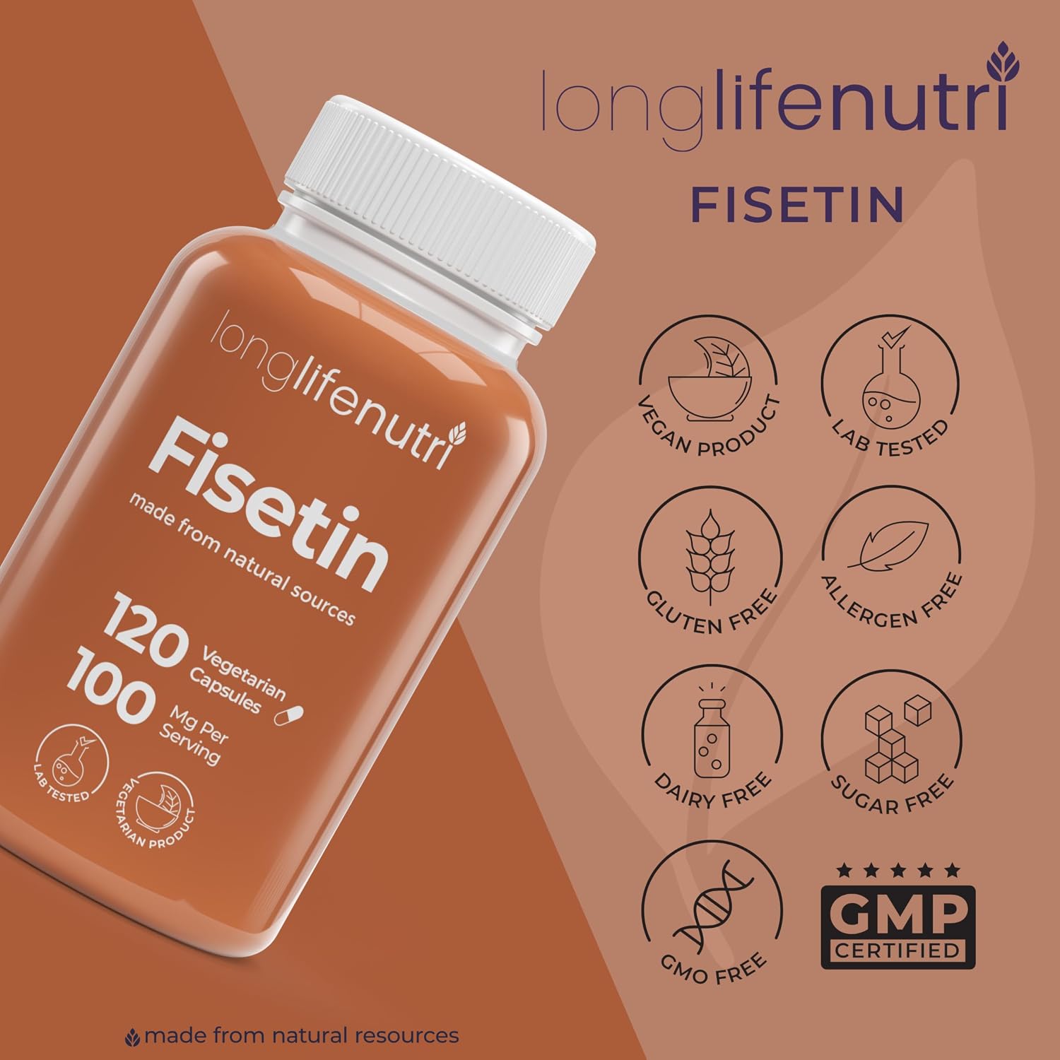 Fisetin 100mg – Suplemento Senolítico con Extracto de Rhus Succedanea, 120 Cápsulas Vegetarianas, 4 Meses de Suministro