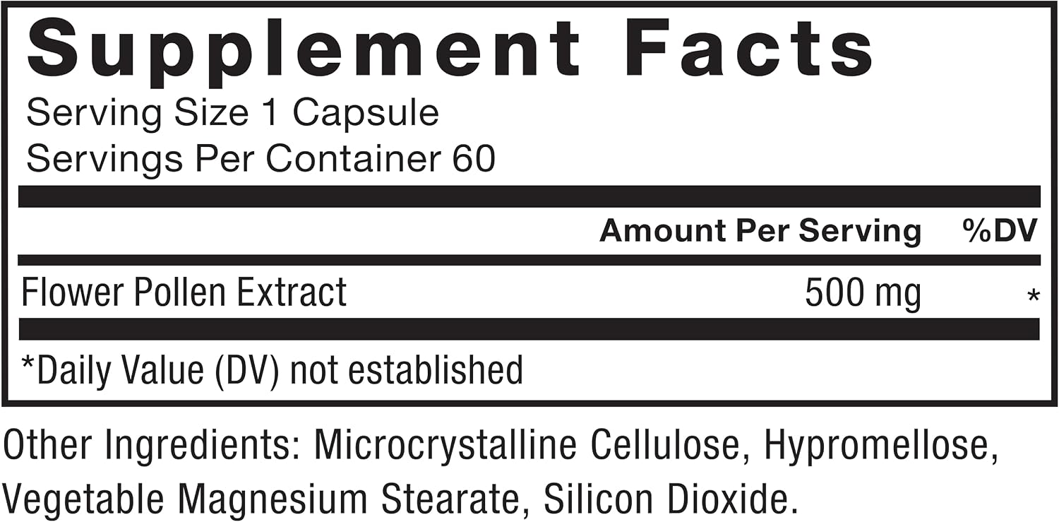Force Factor Polen de Flores para la Próstata - Suplemento para la Salud Masculina, 500 mg, 60 Cápsulas Veganas
