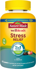 Nature Made Wellblends Stress Relief Gummies, L-teanina 200 mg y GABA 100 mg, 40 gomitas sabor fresa