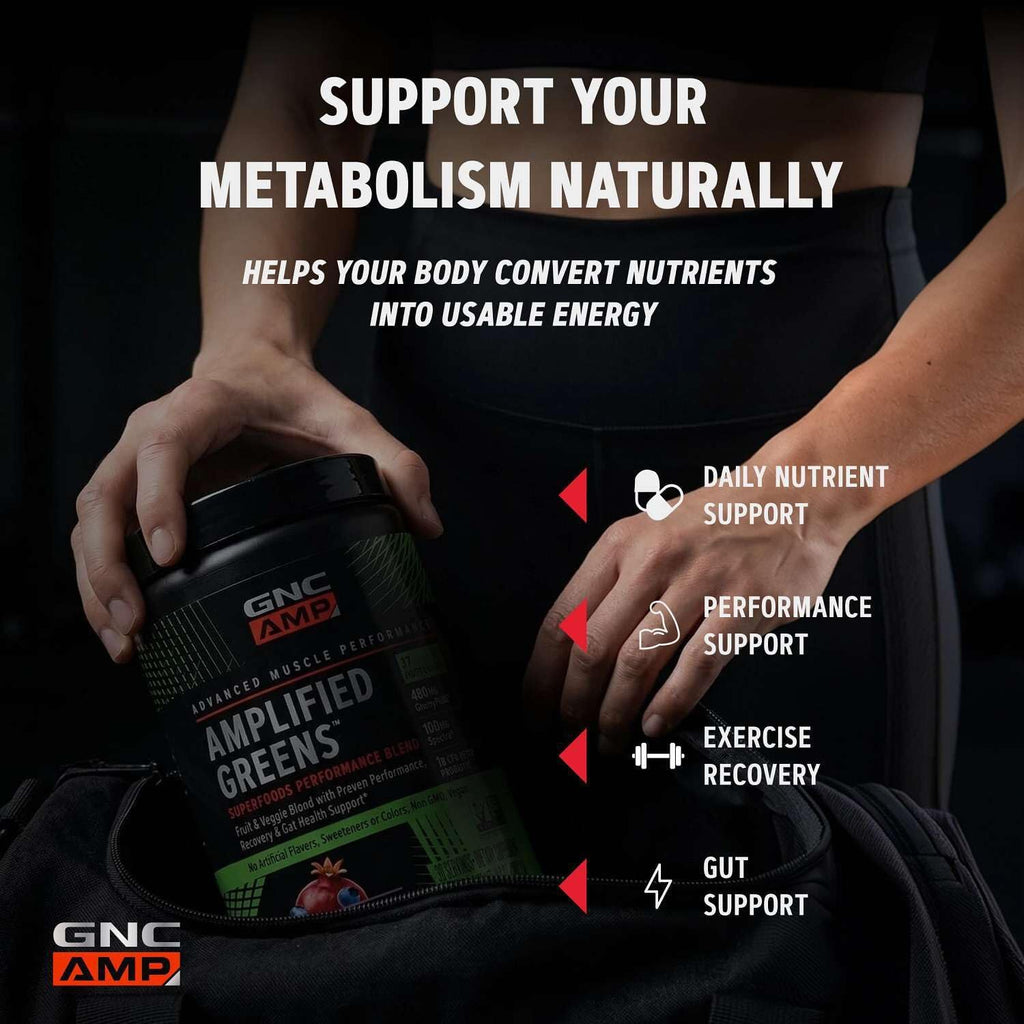 GNC AMP Amplified Greens Superfoods Performance Blend - Bebida vegana de superalimentos - Arándano y granada - 280 g (30 porciones)