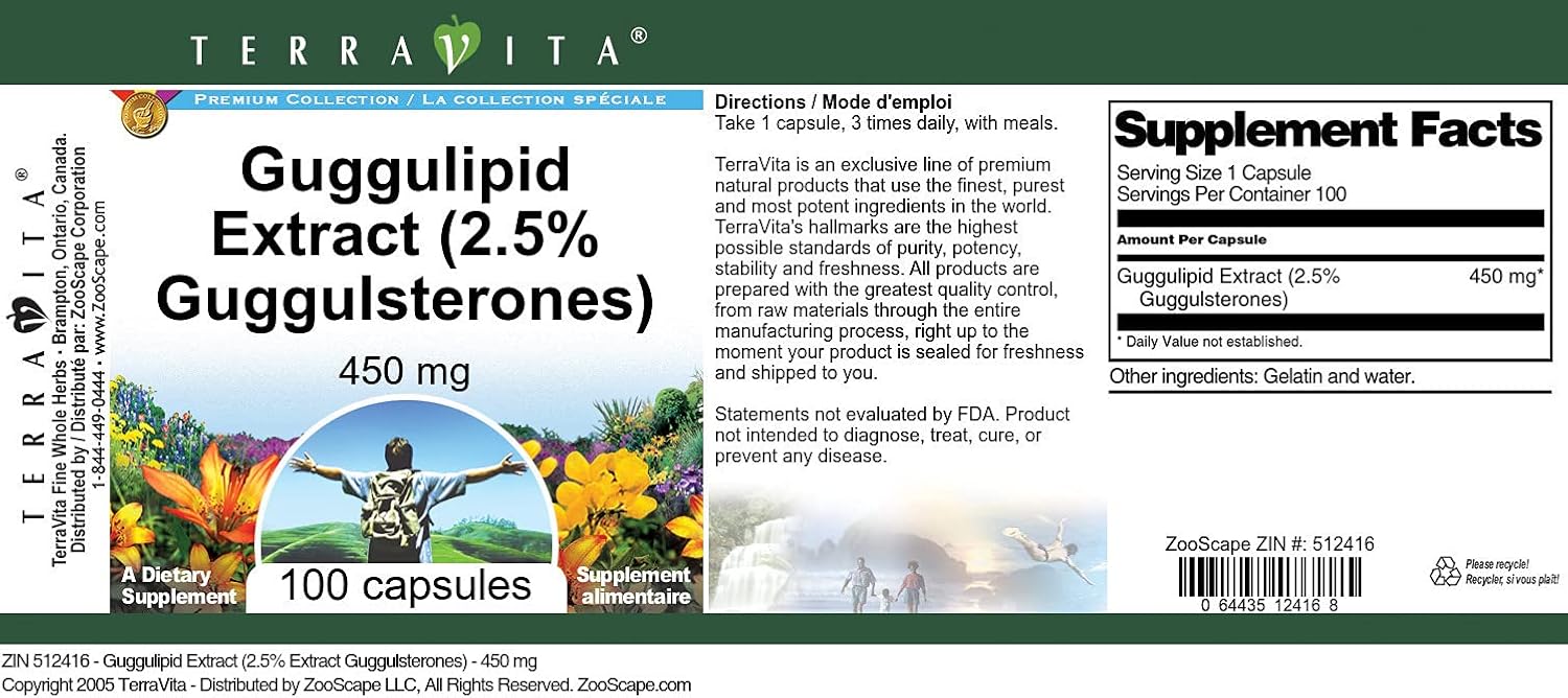 Guggulipid Extract (2.5% Guggulsterones) - 450 mg - 100 Capsules - Terravita