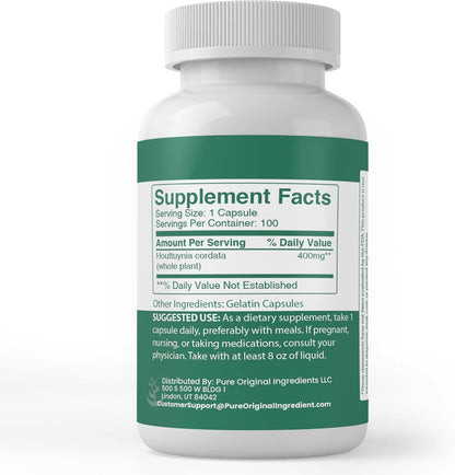 Pure Original Ingredients Houttuynia Cordata (100 Cápsulas) Siempre Puro, Sin Aditivos ni Rellenos, Verificado en Laboratorio – Image 2