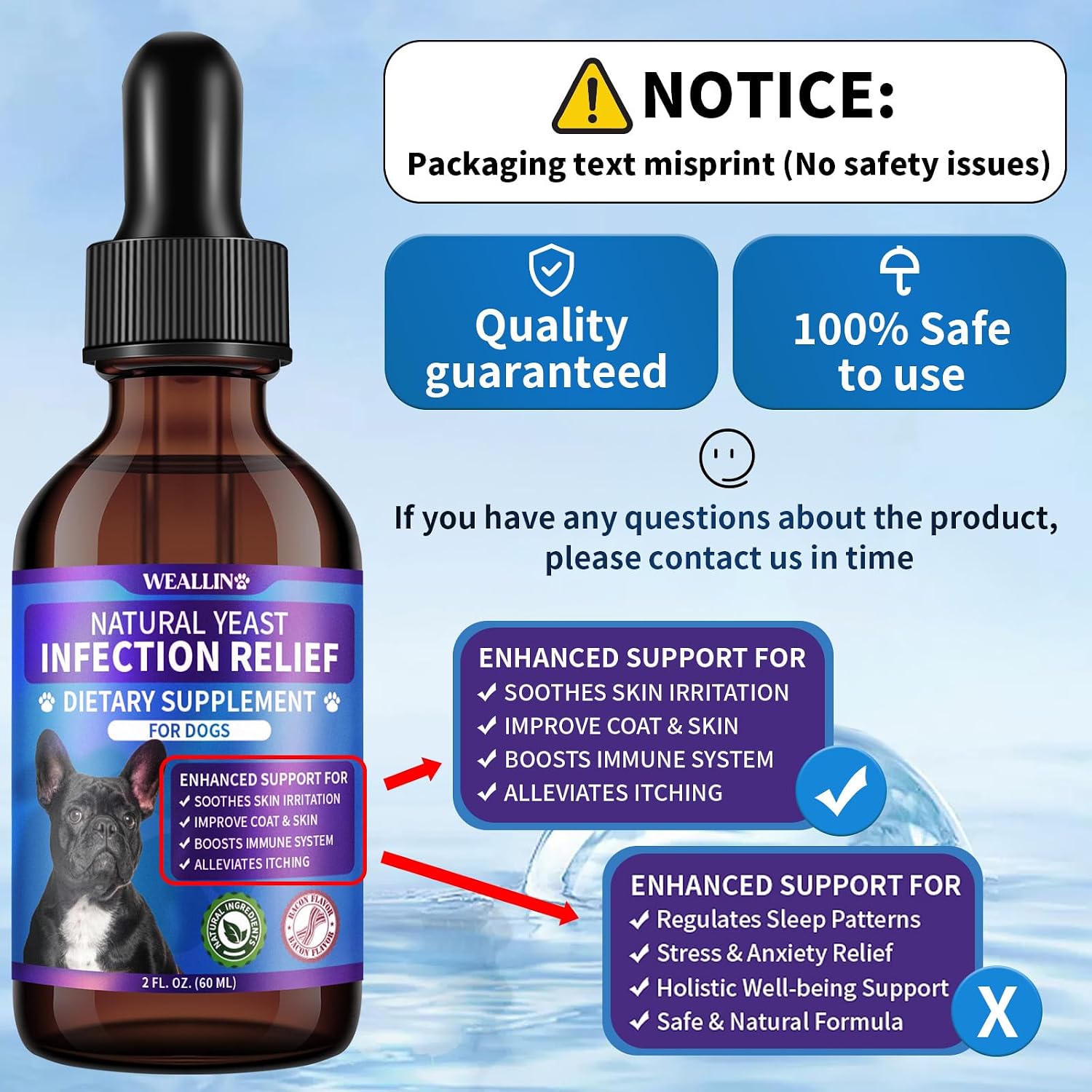 Tratamiento Natural contra Levaduras para Perros | Gotas con Probióticos y Mezcla de 8 Hierbas | Apoya Piel, Oídos y Alivio de Alergias | Sabor a Bacon