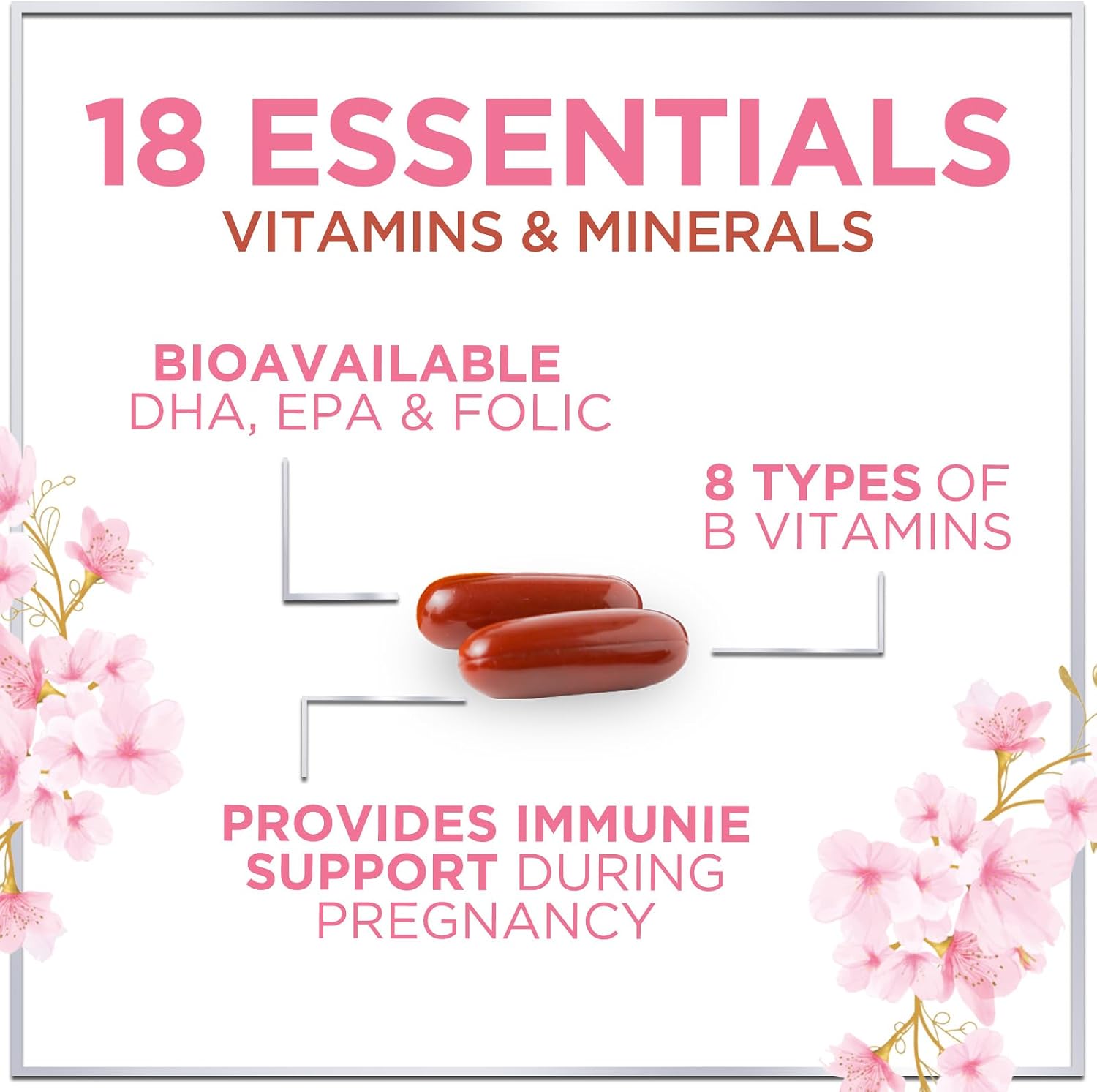 Hello Lovely! Vitaminas Prenatales con Ácido Fólico + Omega 3 DHA - 120 Cápsulas Blandas