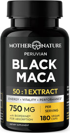 MNO Maca Negra Orgánica 750mg + BioPerine, 180 Cápsulas