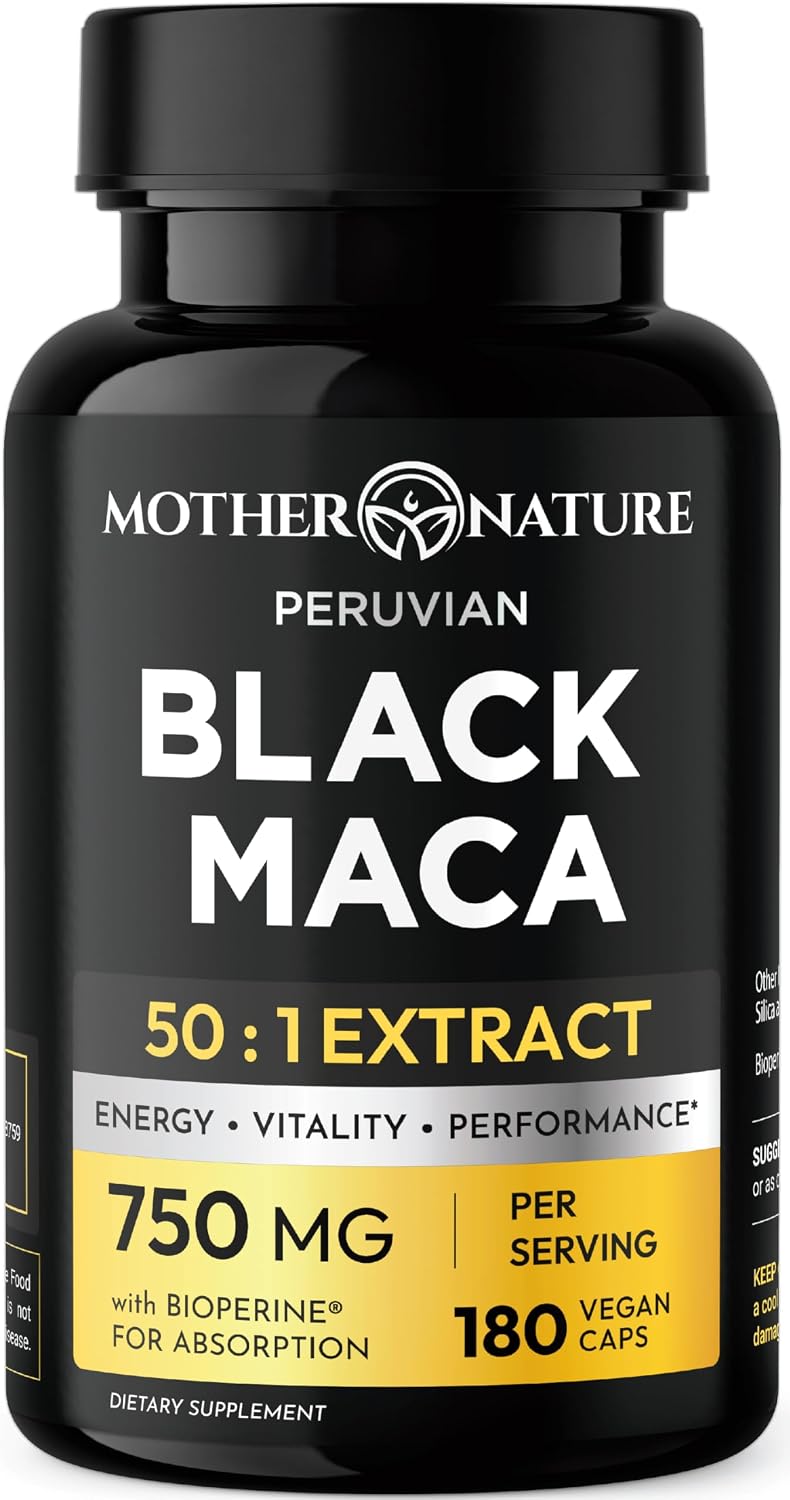 MNO Maca Negra Orgánica 750mg + BioPerine, 180 Cápsulas