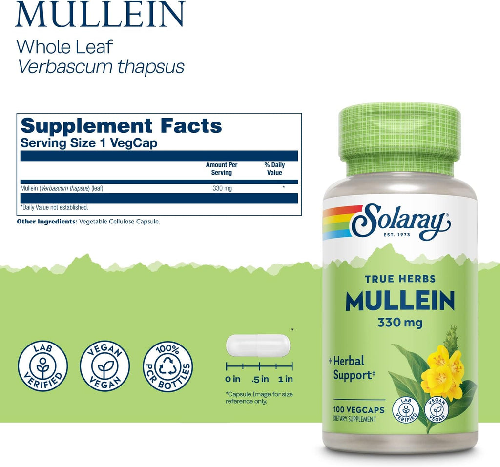 SOLARAY Hojas de Gordolobo 330mg – Apoyo Respiratorio – 100 Cápsulas Vegetales (Pack de 2)
