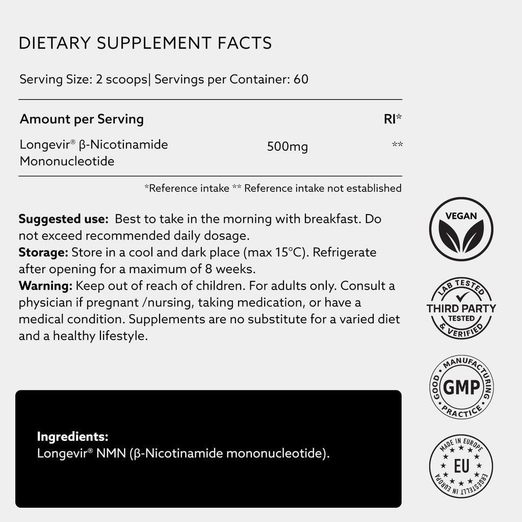 PUROVITALIS NMN en Polvo 99% Puro - Suplemento de Nicotinamida Mononucleótido para NAD+, Salud Celular y Energía - 30g (2 meses)