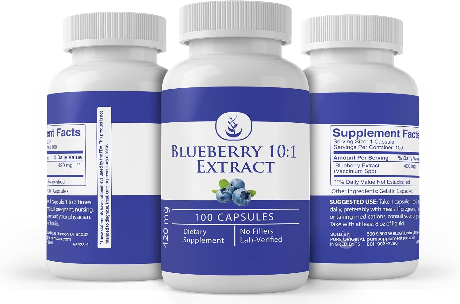 Pure Original Ingredients Extracto de Arándano 10:1, 100 Cápsulas - Siempre Puro, Sin Aditivos ni Rellenos, Verificado en Laboratorio