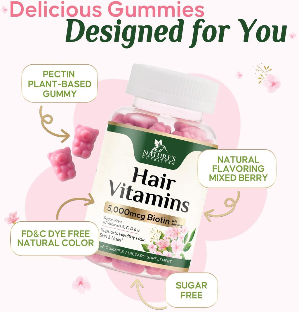Gominolas de Biotina 5000 mcg con Vitaminas E y C - Nature's Nutrition