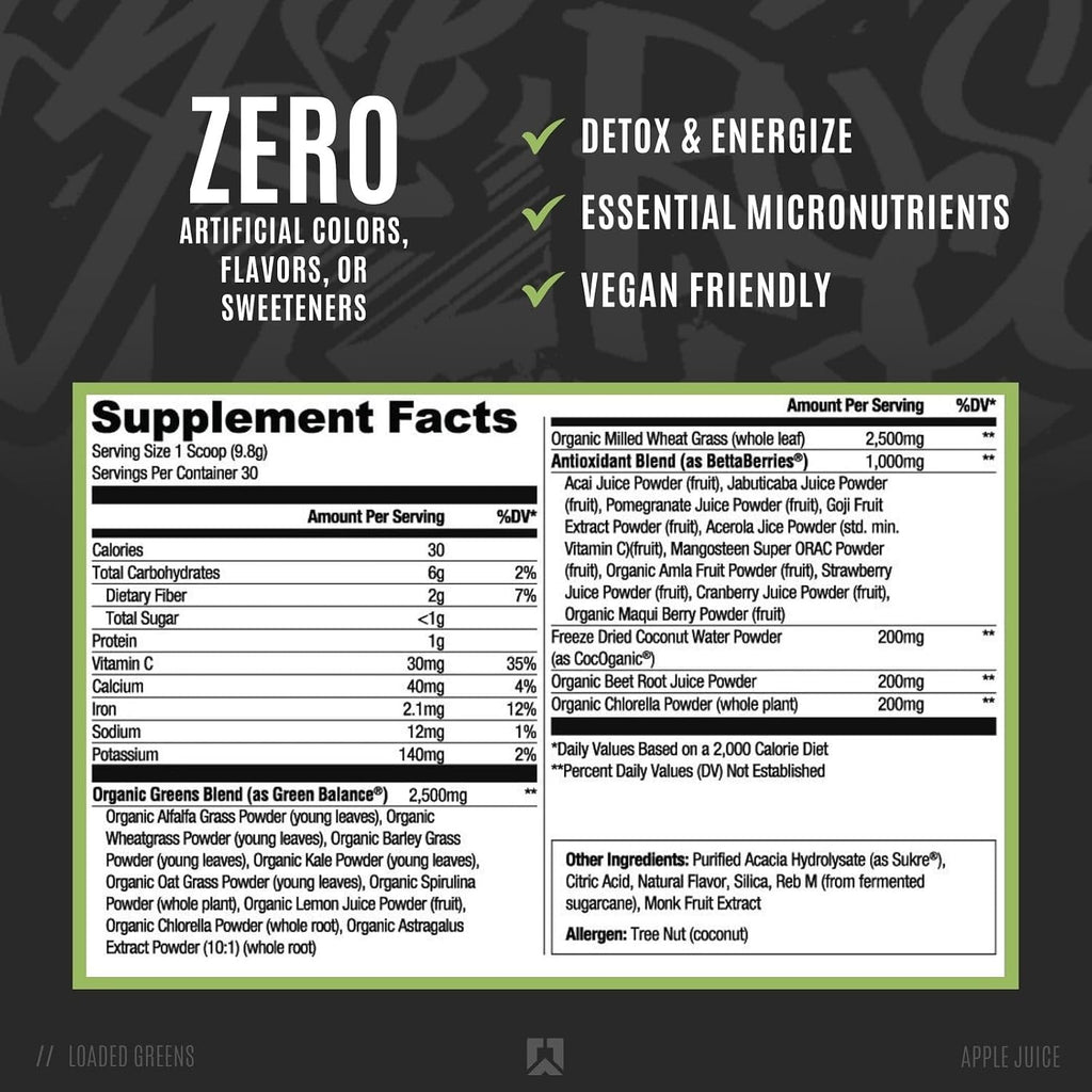 RYSE Loaded Greens Superfood Powder - Manzana - 30 Dosis