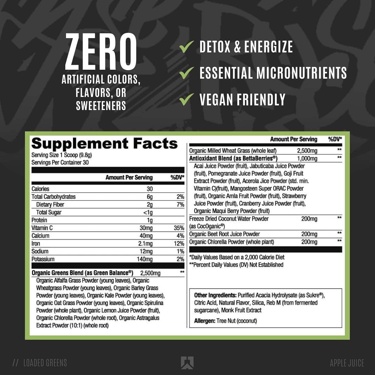 RYSE Loaded Greens Superfood Powder - Manzana - 30 Dosis