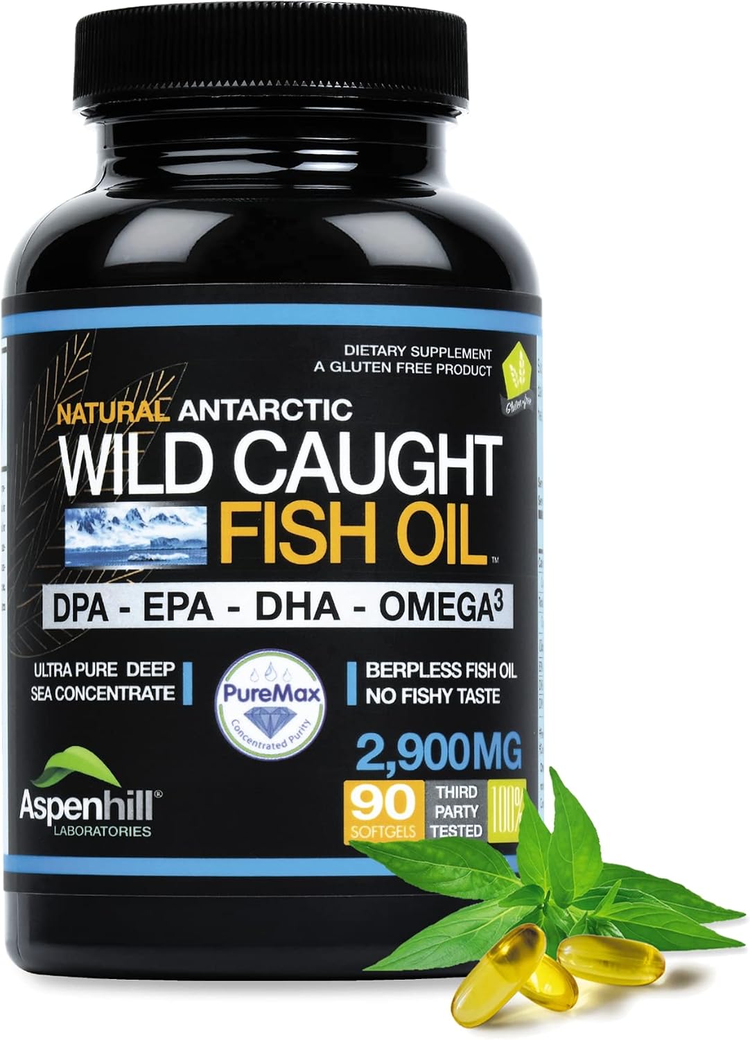 Triple Strength Fish Oil - Aceite de Pescado Omega 3 con DPA, EPA y DHA - 2900 mg - 90 Cápsulas Blandas - Sabor Vainilla