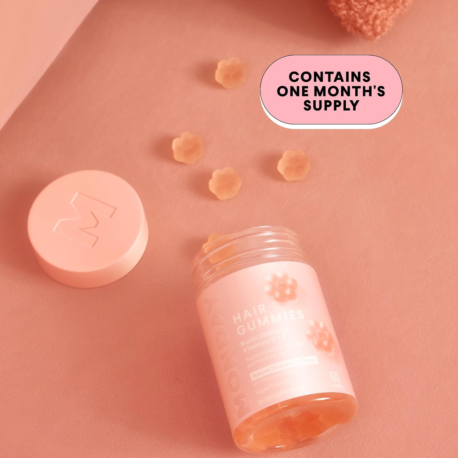 MONDAY HAIRCARE Gominolas de Biotina 2500 mcg con Vitamina C y E - 60 unidades