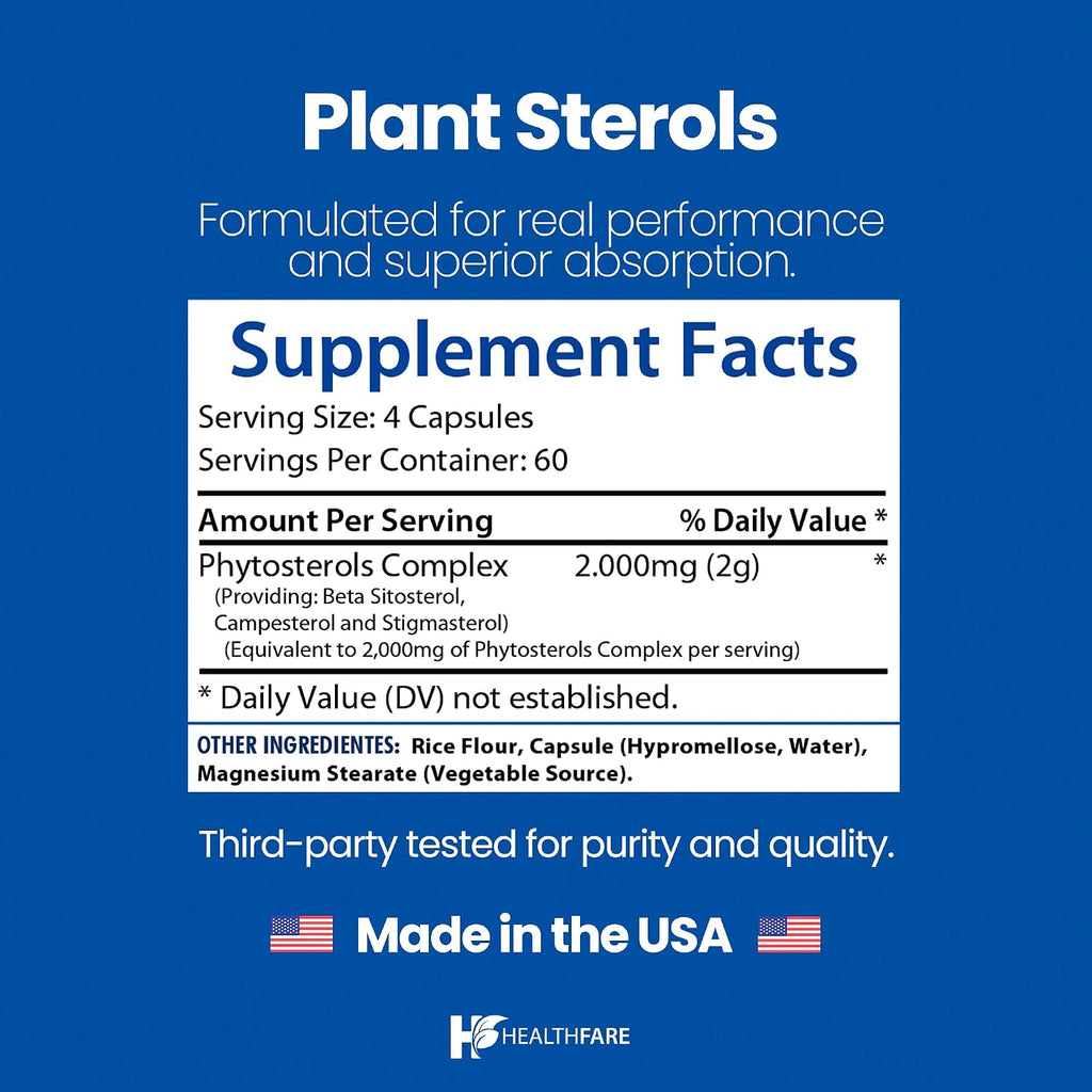 Healthfare Plant Sterols - 240 Cápsulas Veganas - Complejo de Beta-Sitosterol y Fitoesteroles
