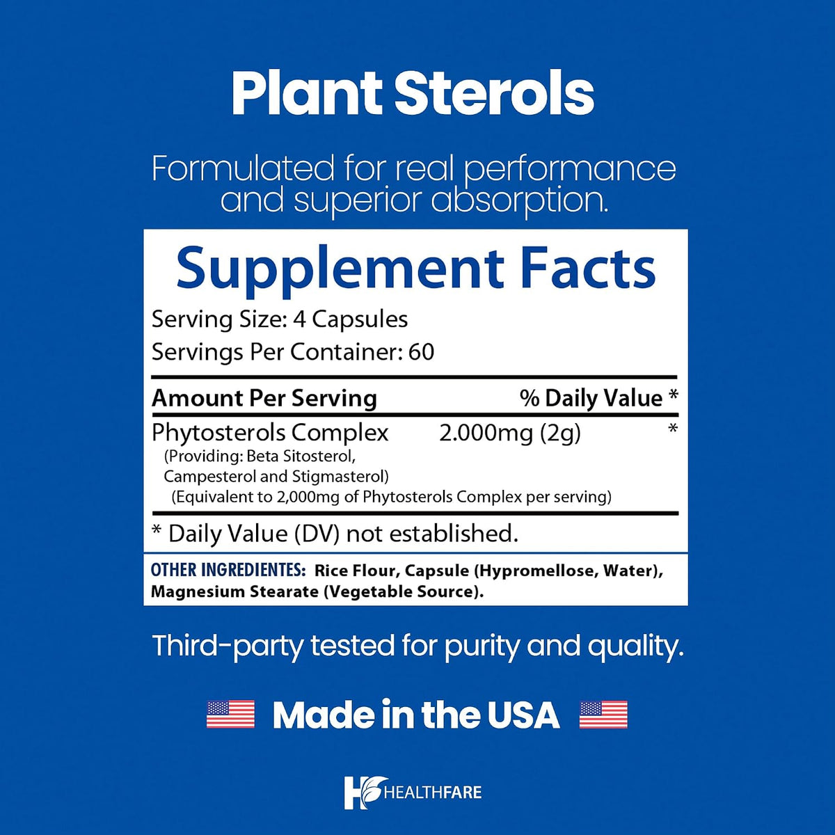 Healthfare Plant Sterols - 240 Cápsulas Veganas - Complejo de Beta-Sitosterol y Fitoesteroles – Image 3