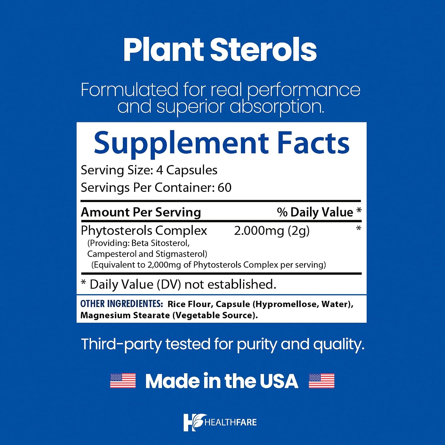 Healthfare Plant Sterols - 240 Cápsulas Veganas - Complejo de Beta-Sitosterol y Fitoesteroles