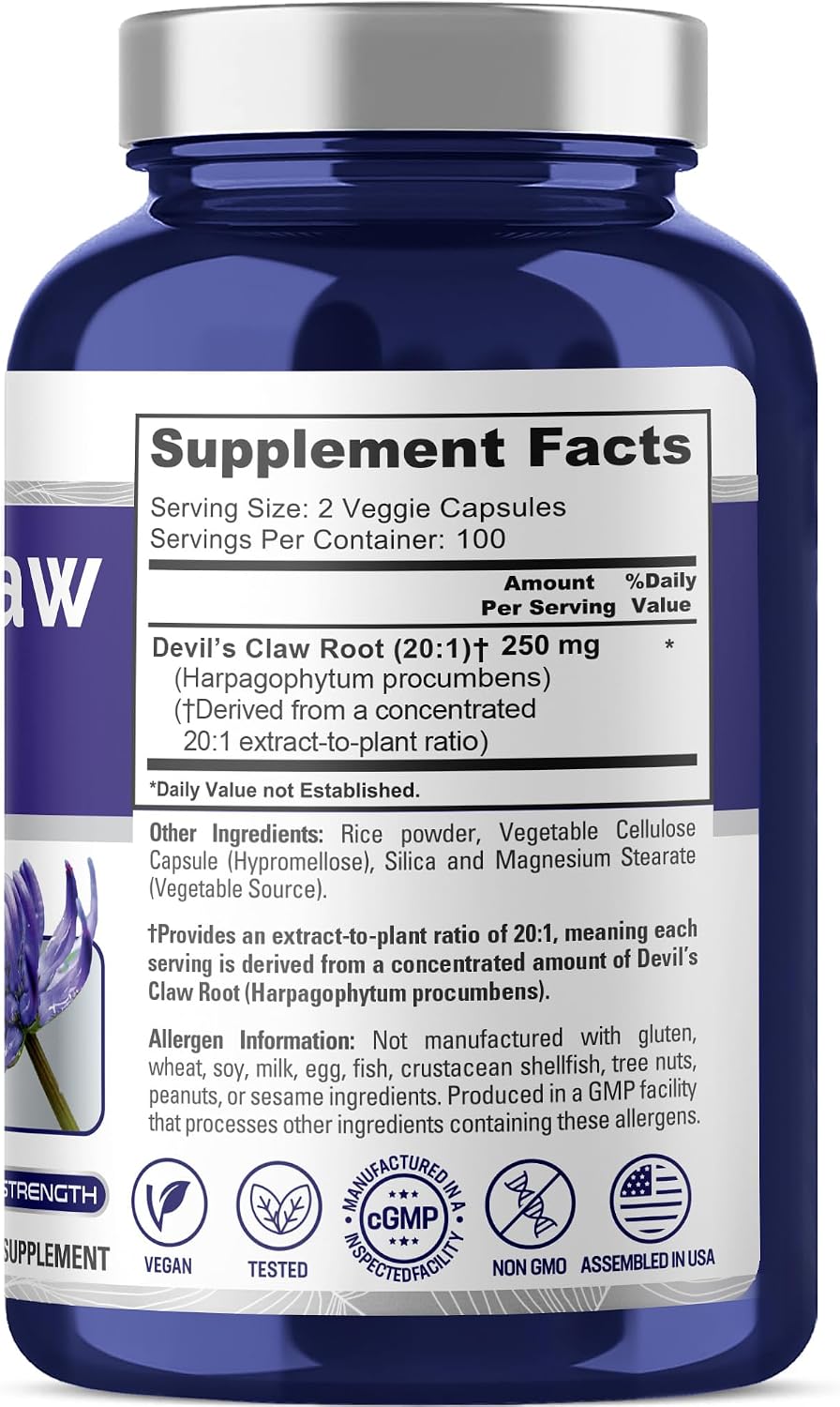 NusaPure Garra del Diablo, 250 mg, 200 Cápsulas Veganas (No-GMO, Vegano)