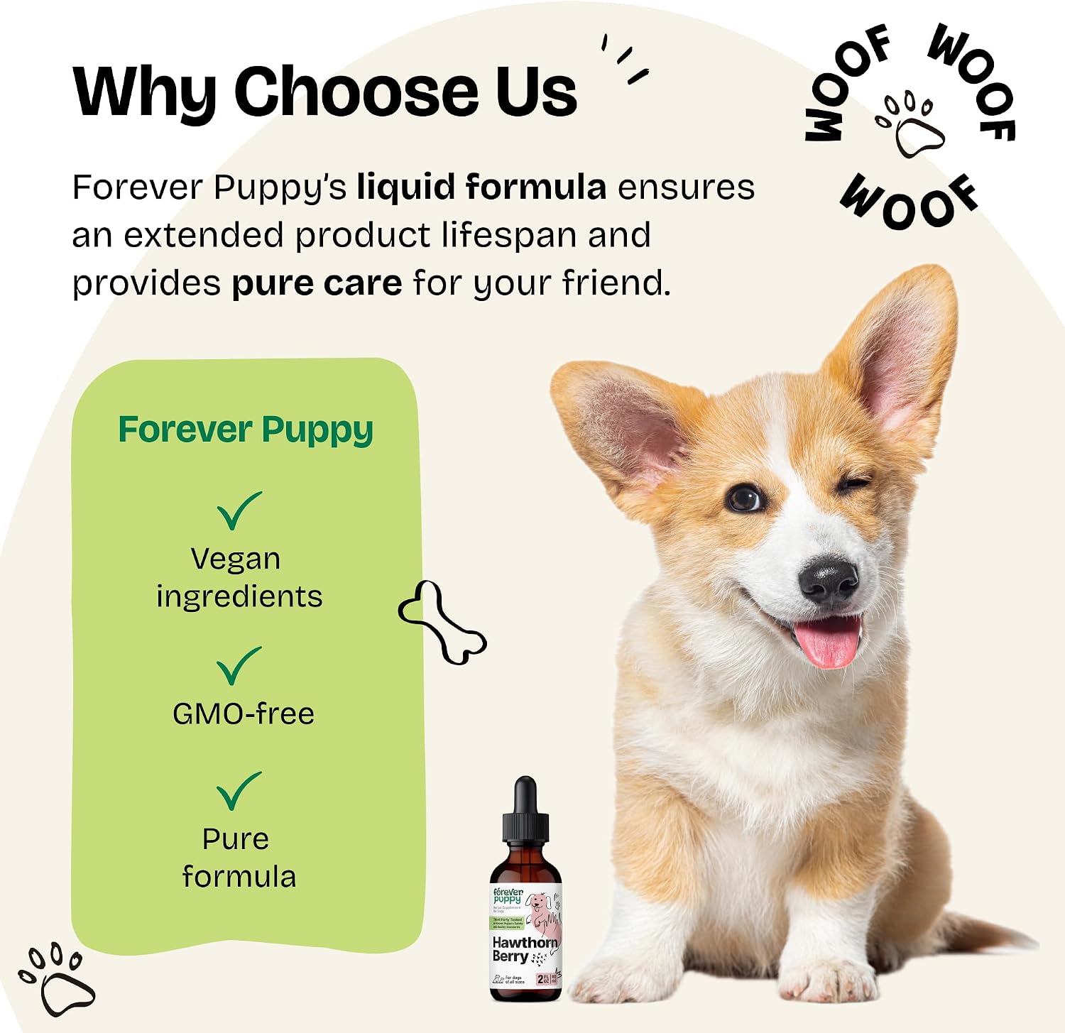 Forever Puppy Gotas de Espino Blanco para Perros - Tintura Antioxidante Líquida para la Salud Cardíaca - 2 oz