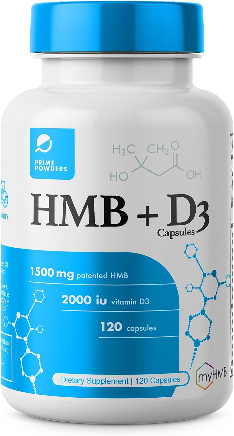 Prime Powders HMB + Vitamina D3, 1500mg HMB y 2000 UI D3 por dosis, 120 cápsulas