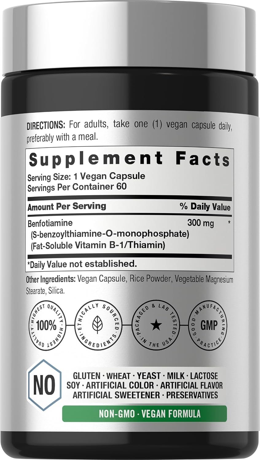 Horbaach Benfotiamina 300 mg | 60 Cápsulas | Vitamina B1 Tiamina | Sin Gluten